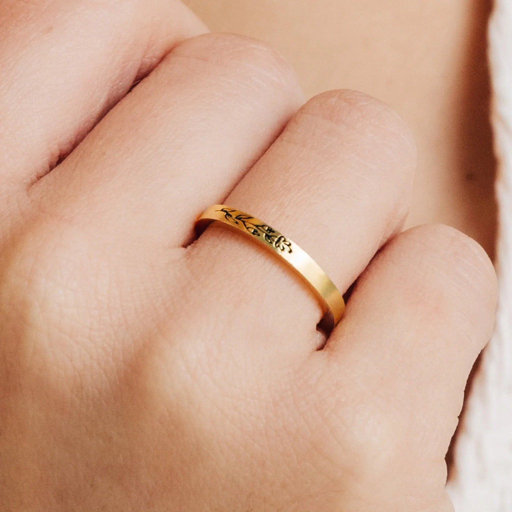 Stacking Birth Flower Band Silver 18K Gold Plated