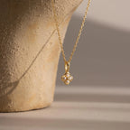Diamond Rounded Pearl Flower Necklace Silver 18K Gold Plated