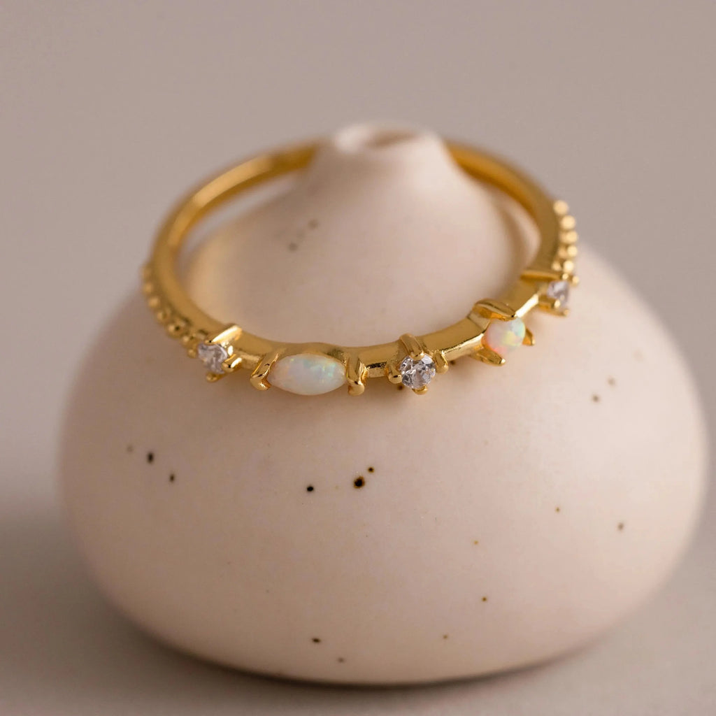 Mixed Opal & Diamond Ring Silver 18K Gold Plated