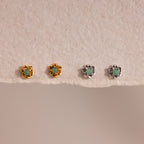 Mini Jade Flower Studs Silver 18K Gold Plated