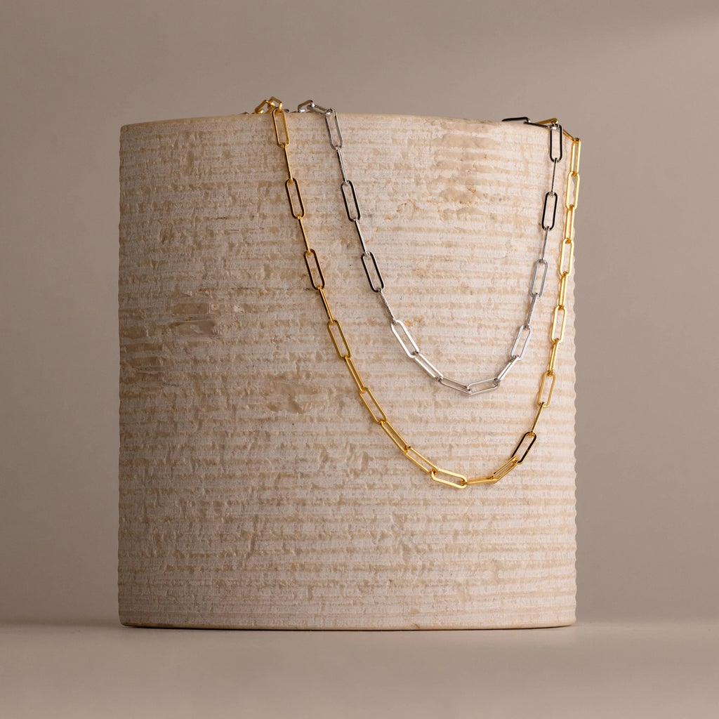 Bold Paperclip Chain Necklace Silver 18K Gold Plated