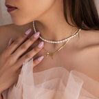 Herringbone Bow Necklace Silver 18K Gold Plated