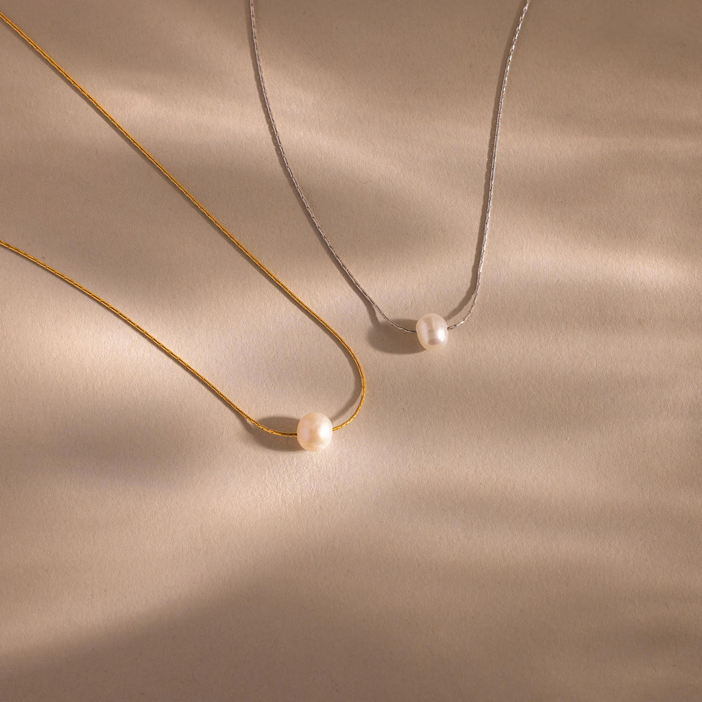 Tiny Pearl Dot Necklace Silver 18K Gold Plated