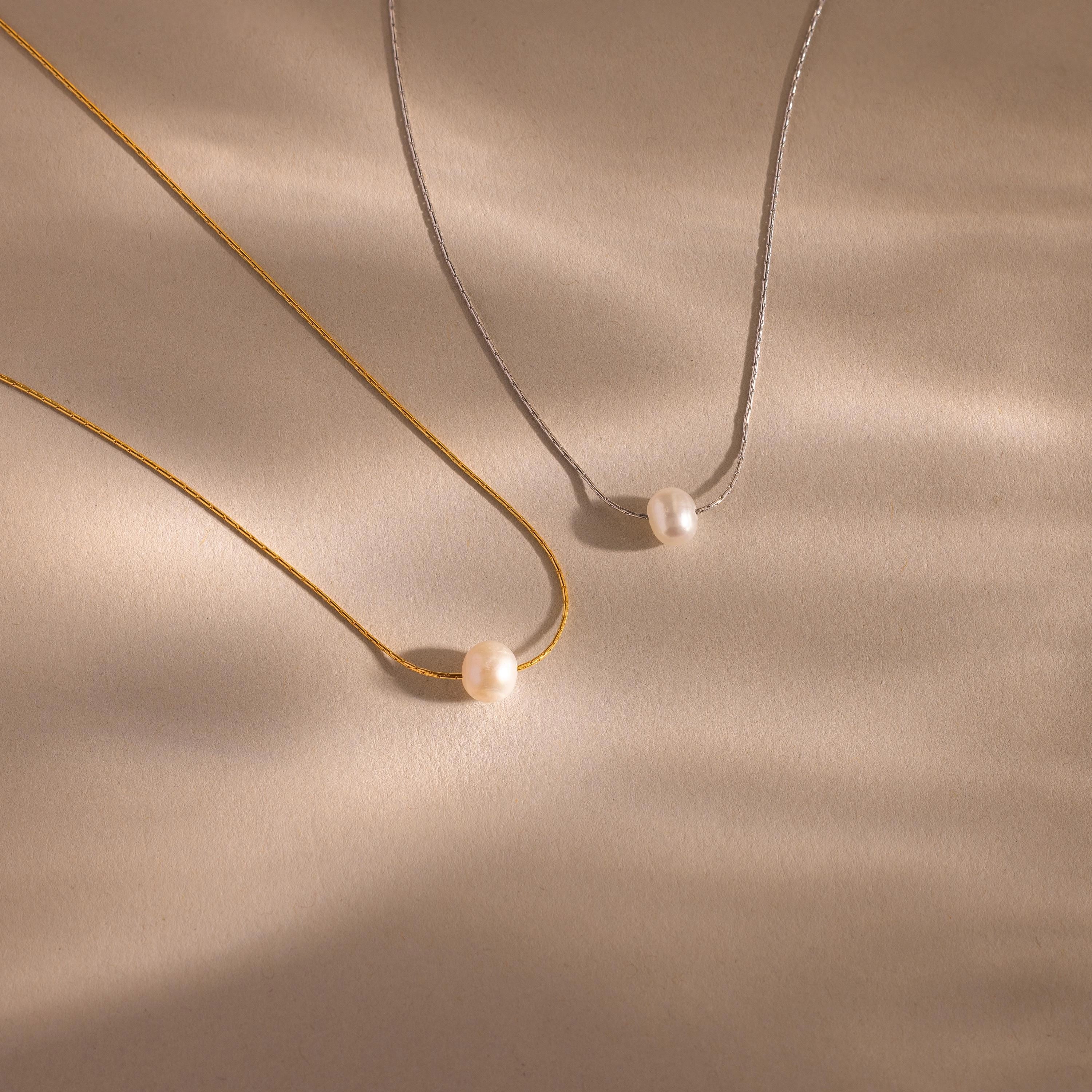 Tiny Pearl Dot Necklace Silver 18K Gold Plated