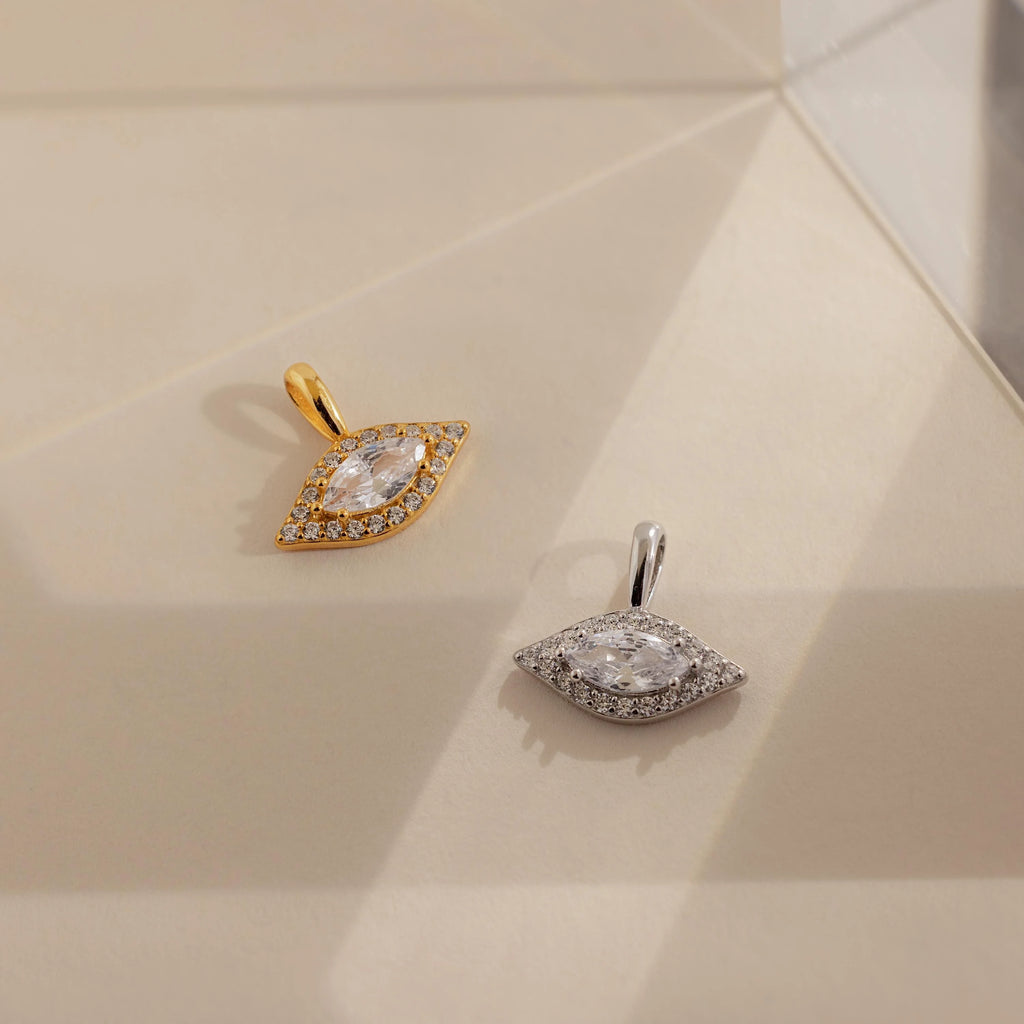 Diamond Evil Eye Charm Silver 18K Gold Plated