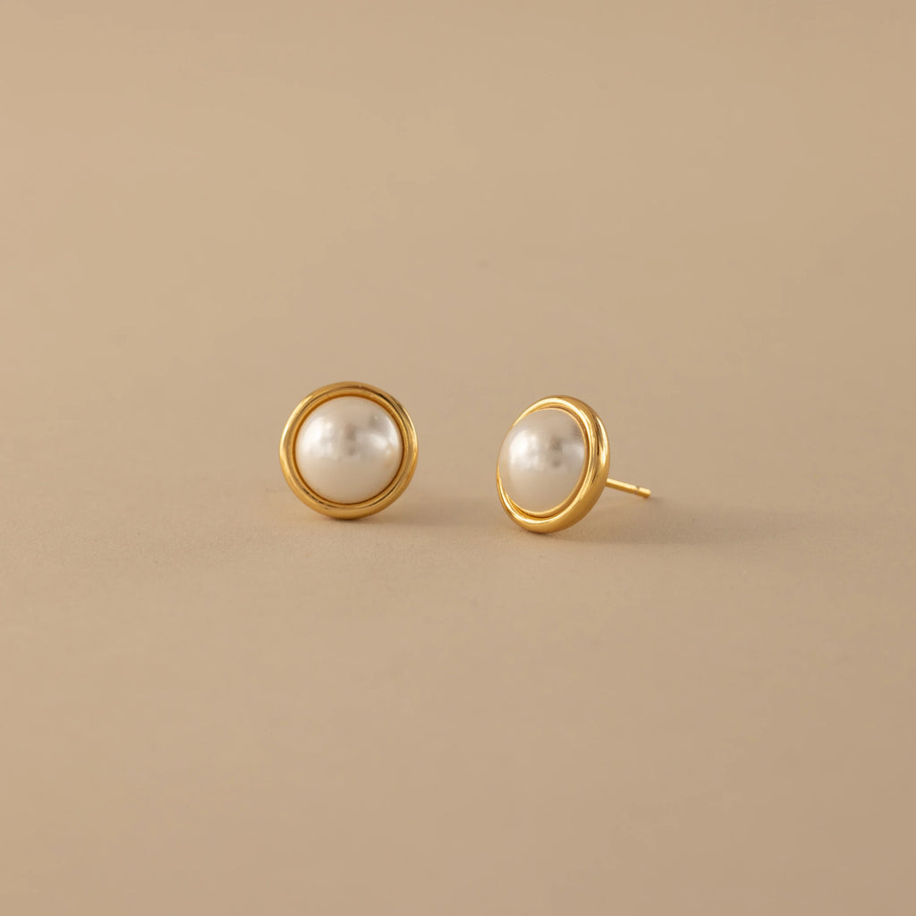 Pearl Bezel Studs Silver 18K Gold Plated