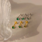 Emerald Flat Back Earring Set Silver 18K Gold Plated