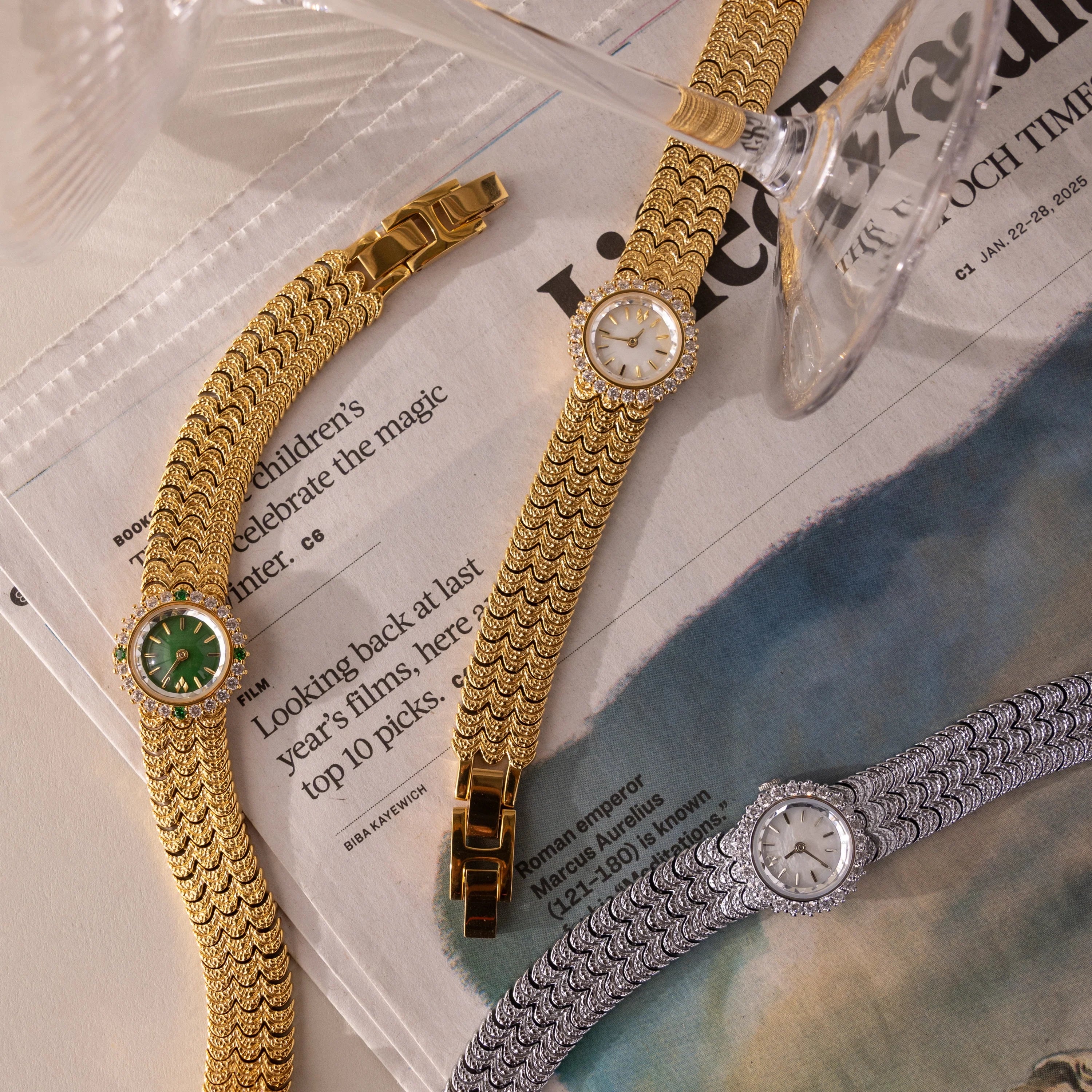 Diamonds Pave Scalloped Timepiece Silver 18K Gold Plated