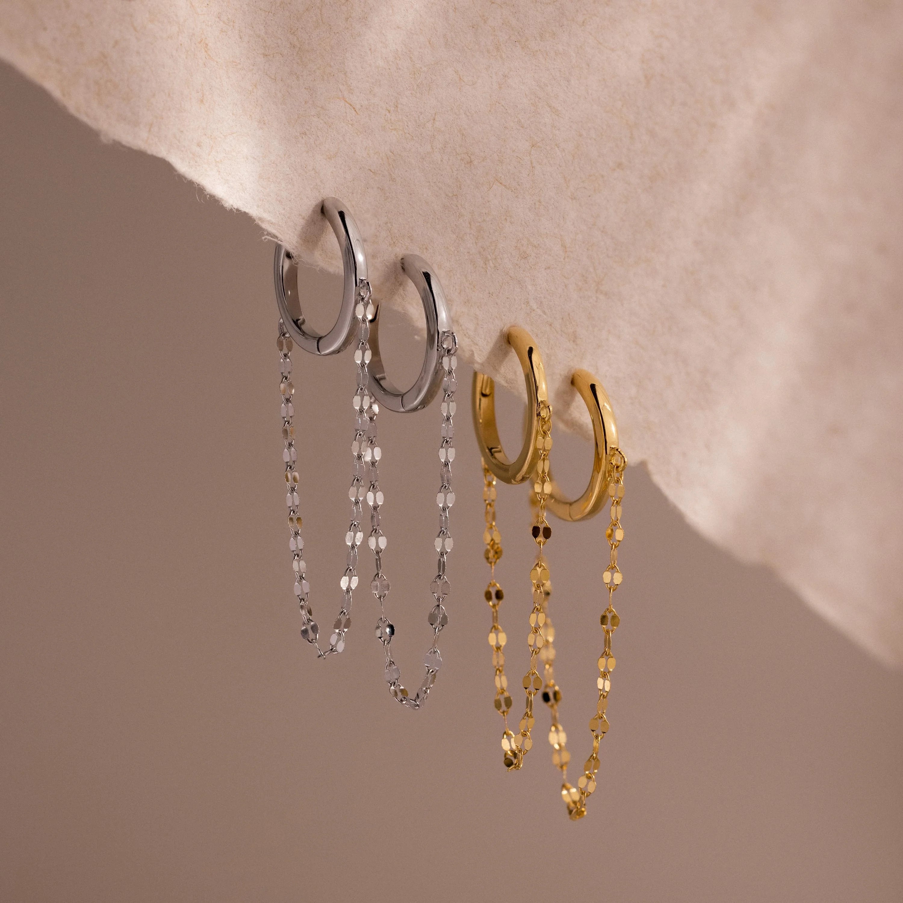 Mirror Chain Huggies Silver 18K Gold Plated