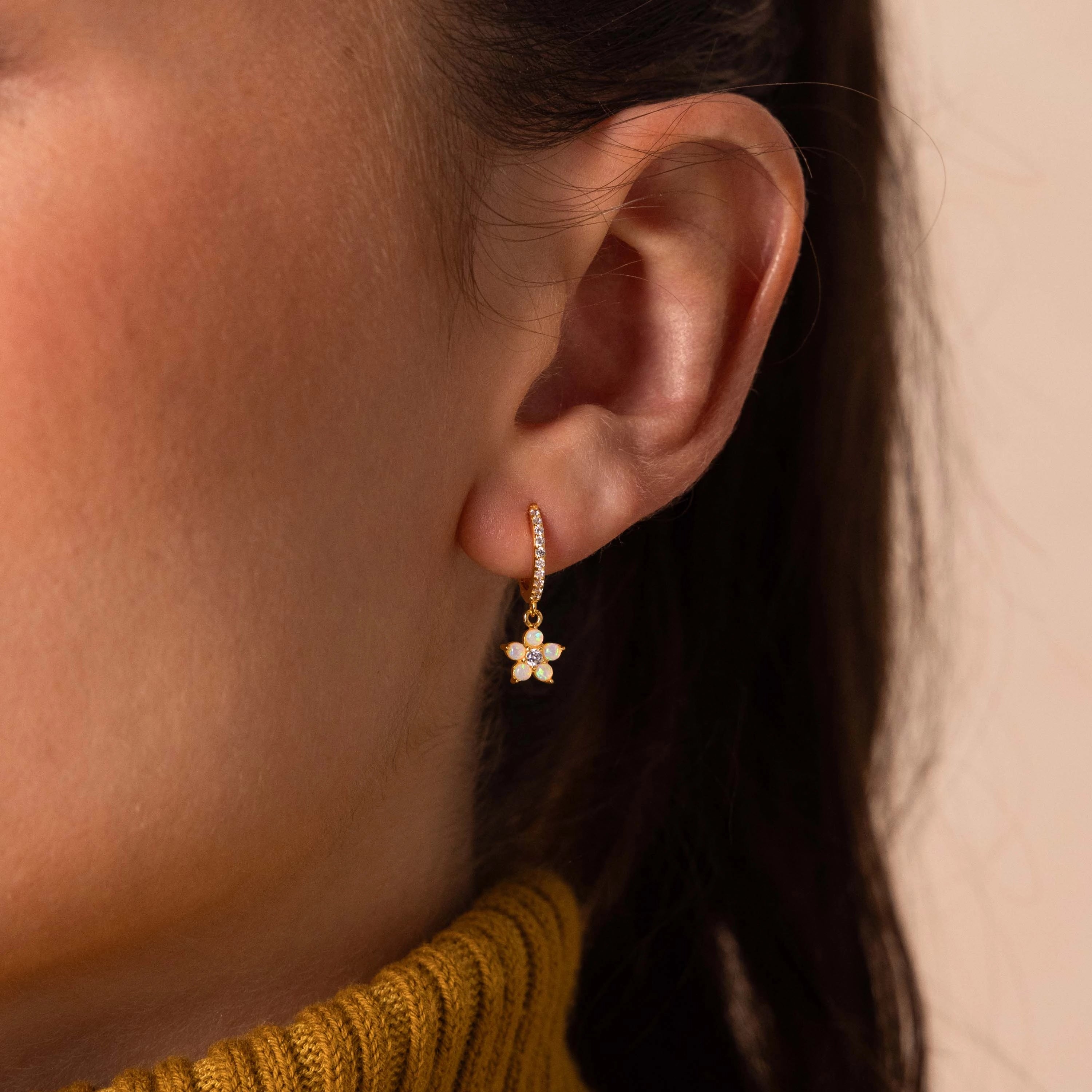 Opal Blossom Drop Huggies  Silver 18K Gold Plated