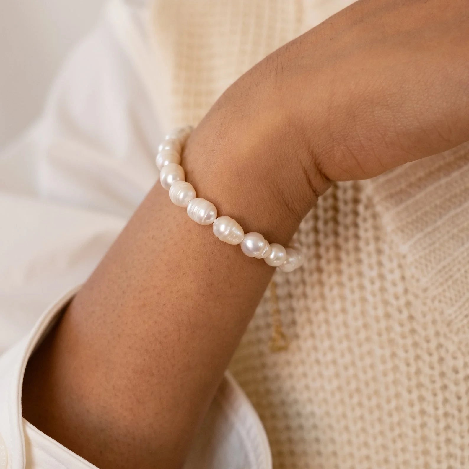 Bold Pearl Bracelet: 18K Gold Sterling Silver with 7-8mm Baroque Pearl
