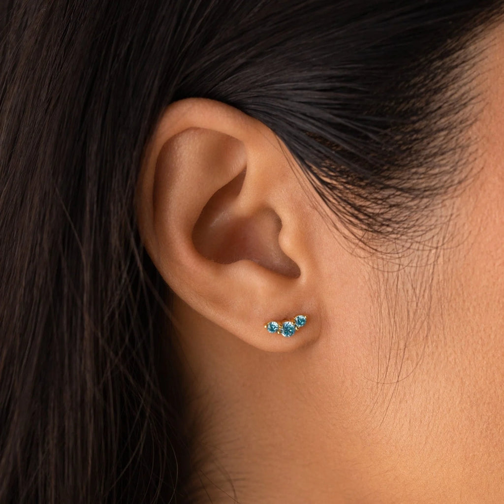 Blue Zircon Studs Silver 18K Gold Plated