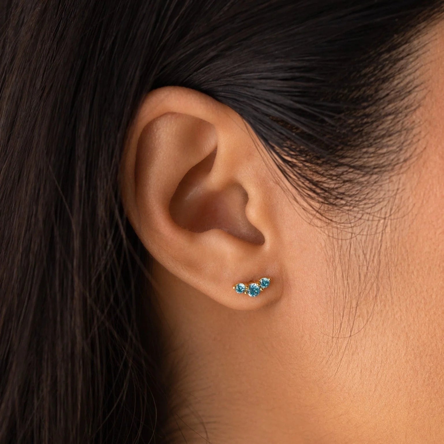 Blue Zircon Studs Silver 18K Gold Plated