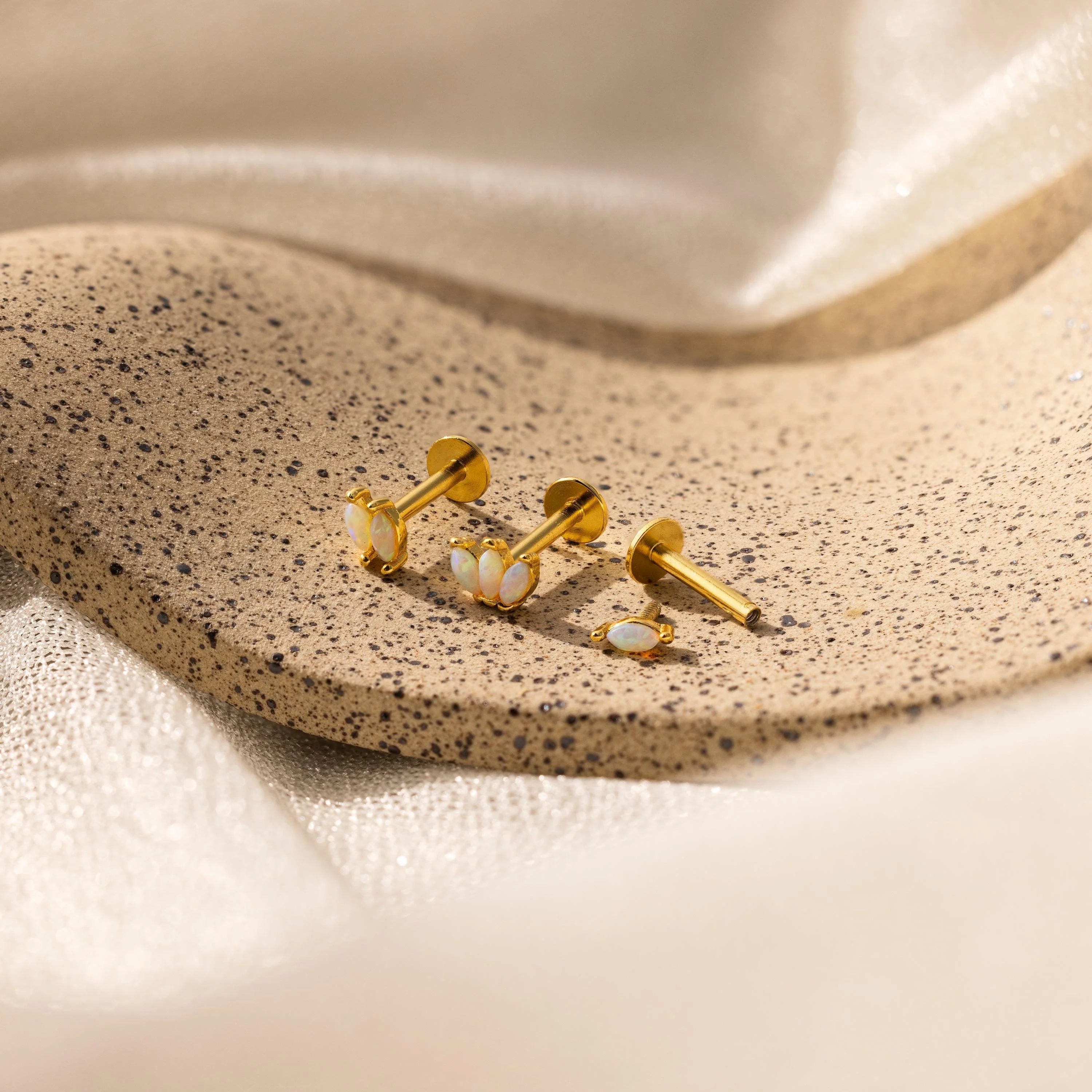 Marquise Opal Flat Back Studs Silver 18K Gold Plated