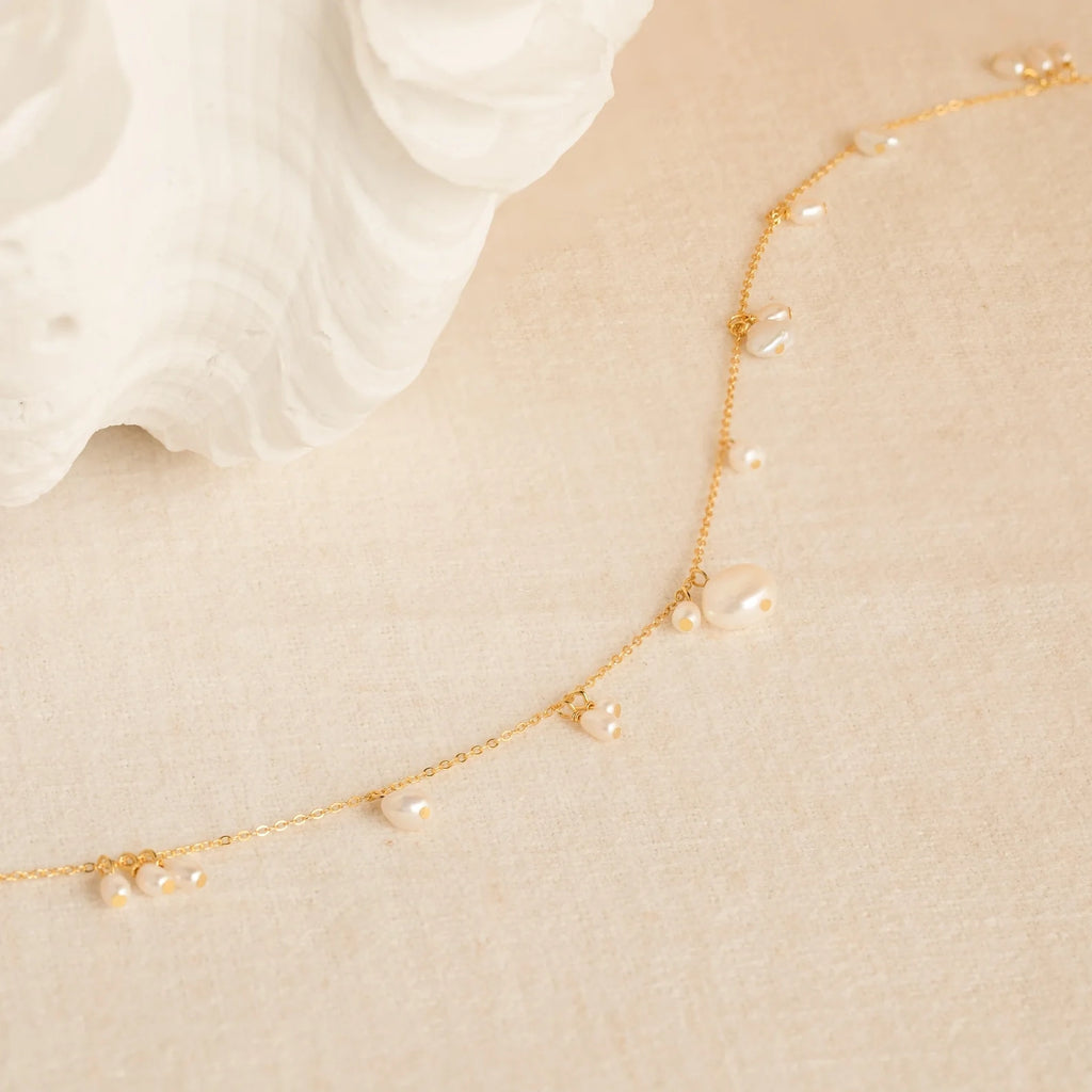 Baroque Pearl Station Necklace Silver 18K Gold Plated