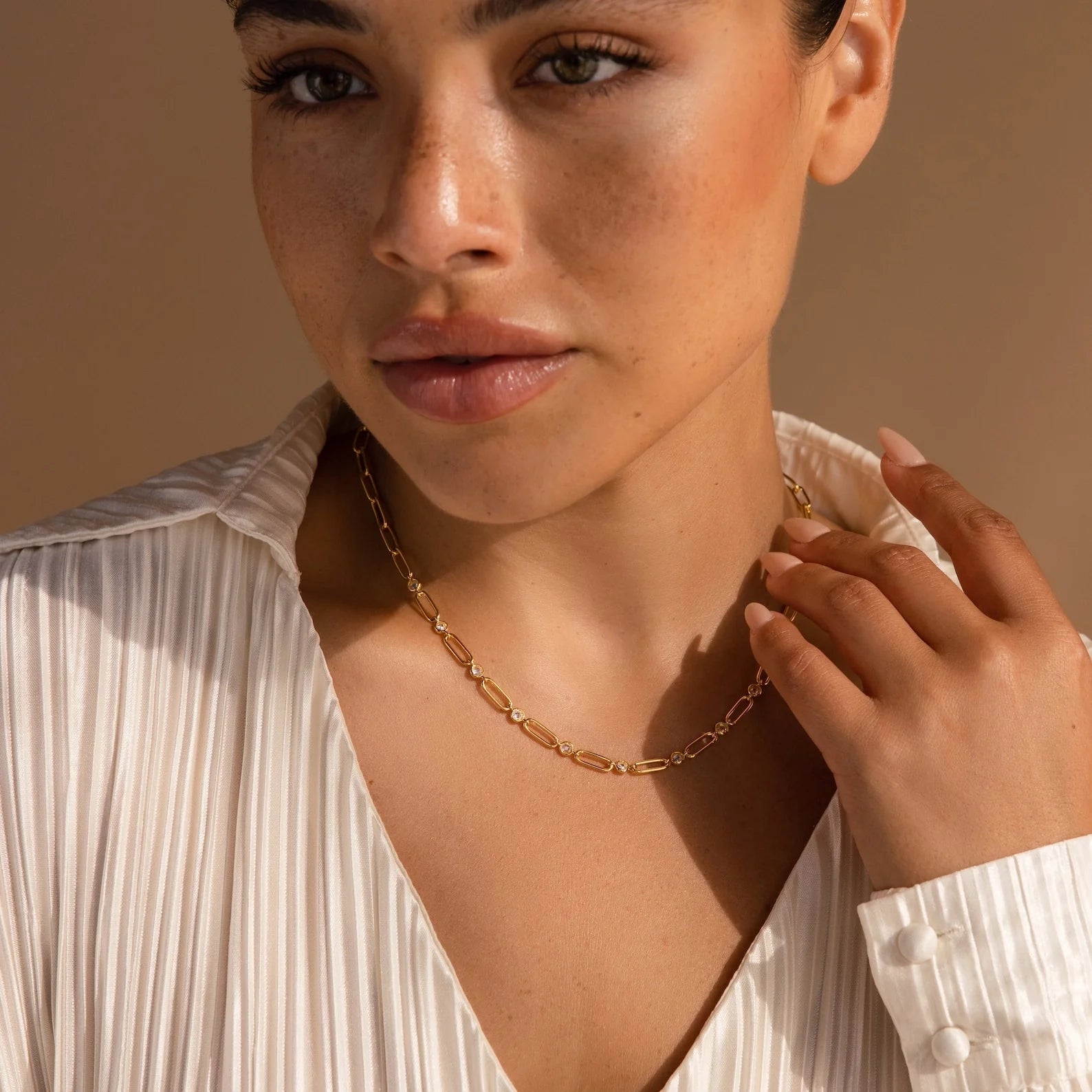 Diamond Paperclip Necklace Silver 18K Gold Plated
