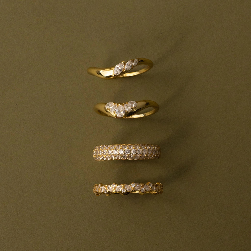 Diamond Mixed Metal Curve Ring Set Silver 18K Gold Plated