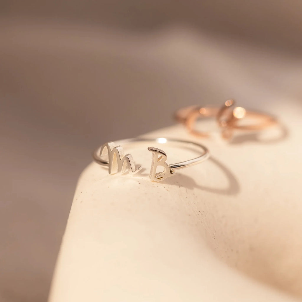 Nella Duo Initial Ring  Silver 18K Gold Plated