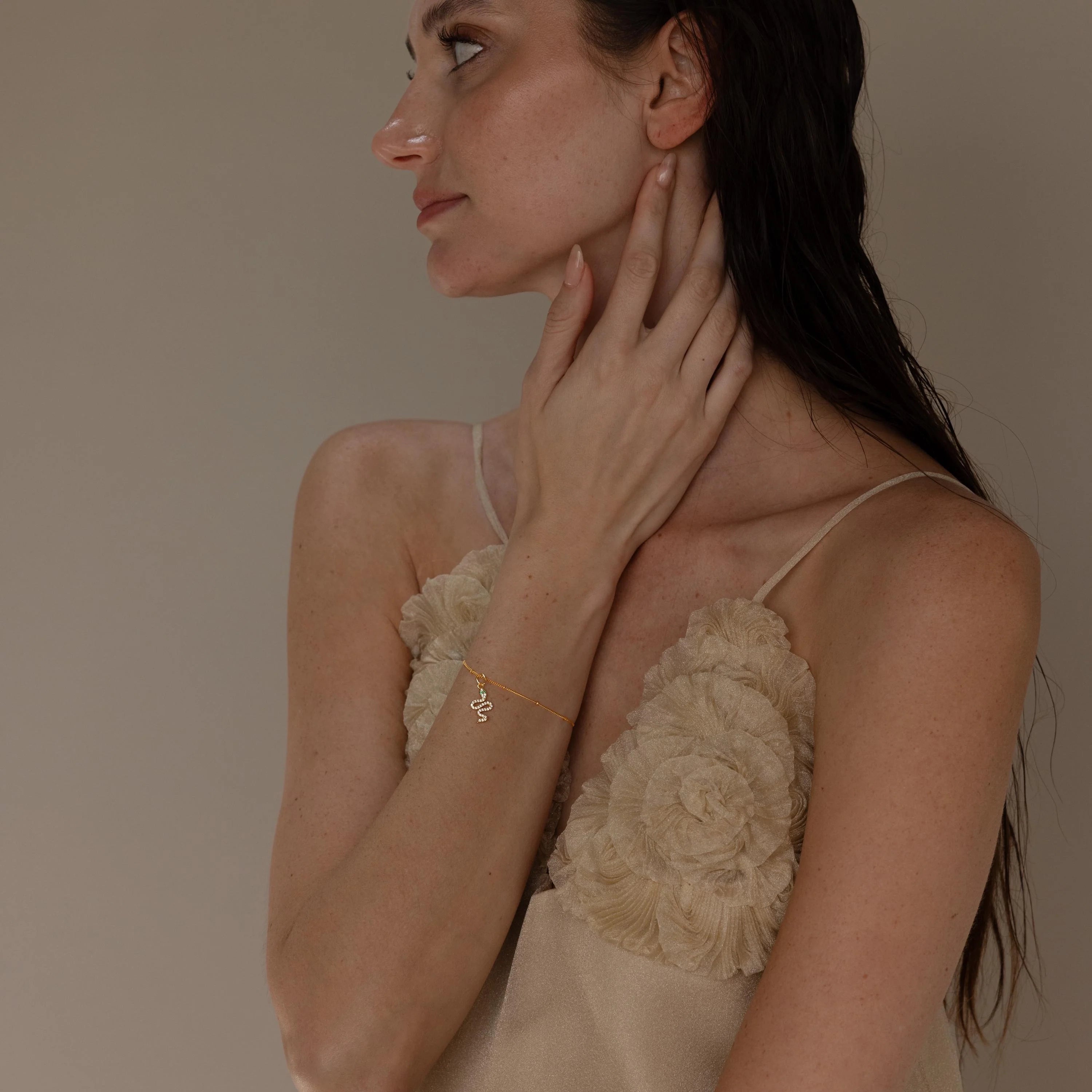 Diamond Snake Charm Silver 18K Gold Plated