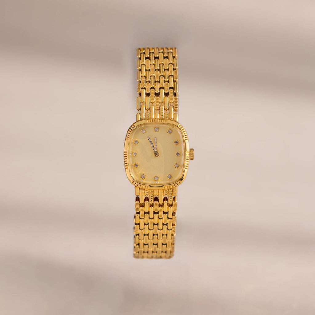 Pave Woven Timepiece Silver 18K Gold Plated