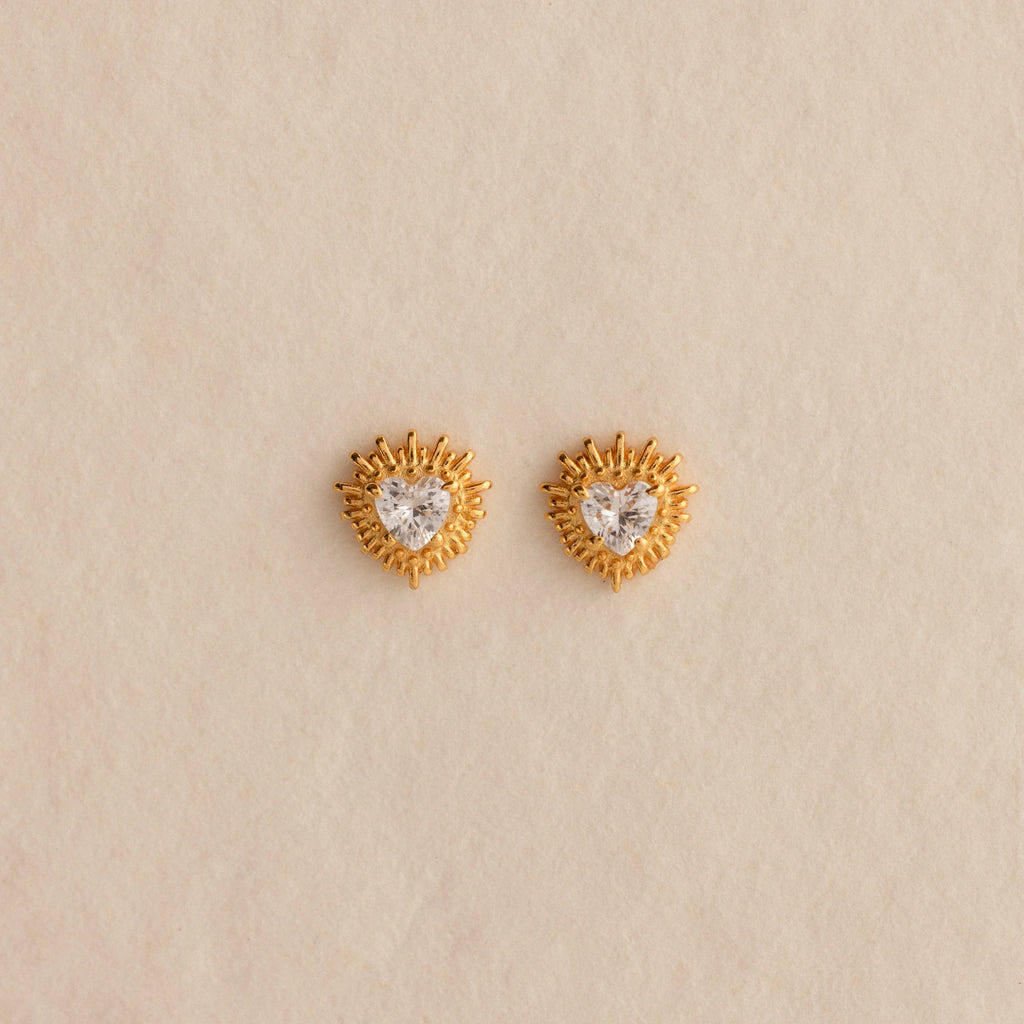 Heart Diamond Flatback Studs Silver 18K Gold Plated