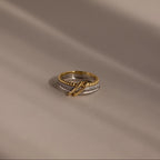 Pave Mixed Metal Linked Ring Set Silver 18K Gold Plated