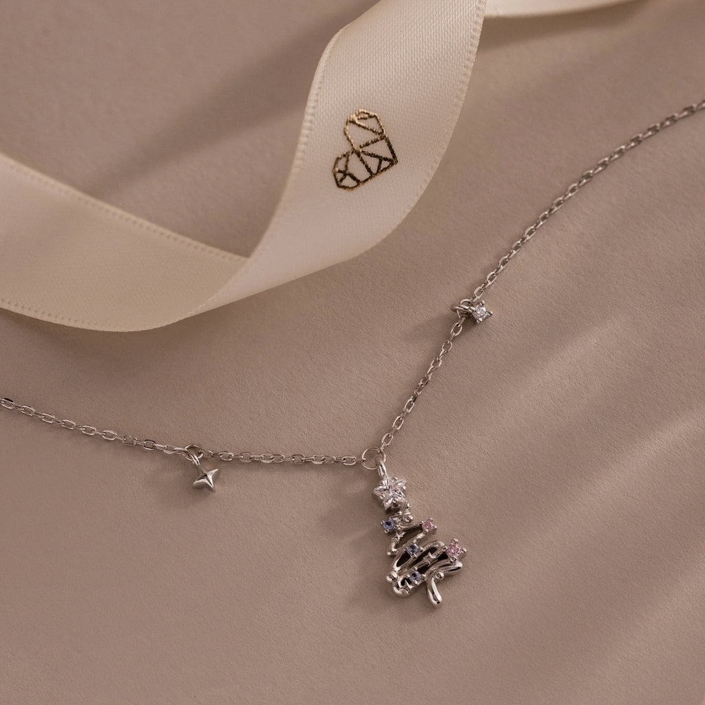 Holiday Diamond Tree Necklace Silver 18K Gold Plated