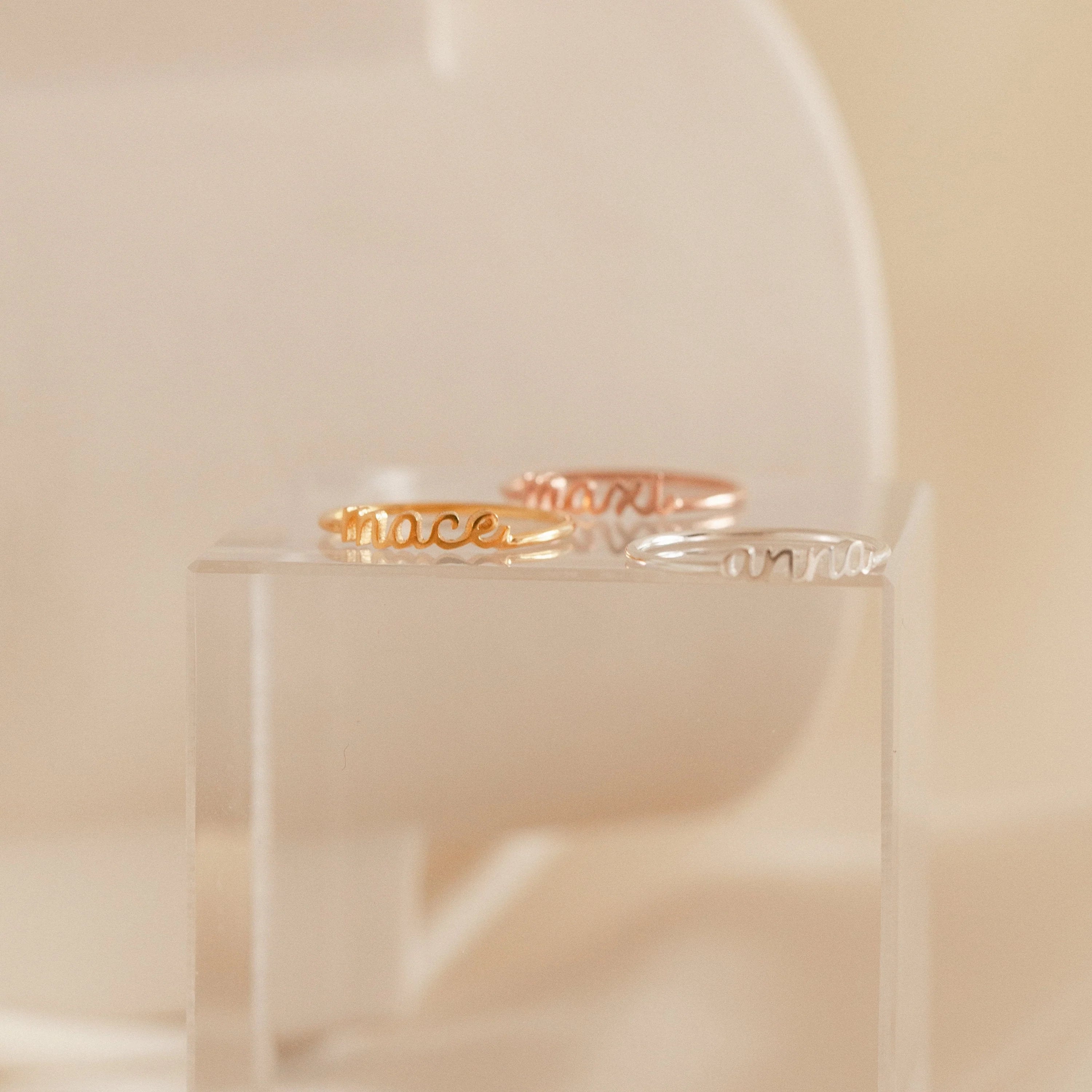 Petite Tiny Name Ring Silver 18K Gold Plated