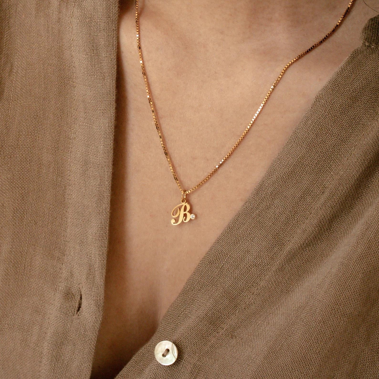 Initial Birthstone Necklace Silver 18K Gold Plated