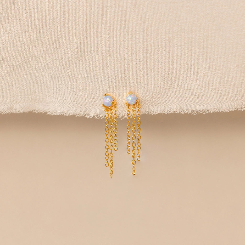 Opal Chain Earrings Silver 18K Gold Plated