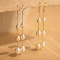 Long Pearl Dangle Earrings Silver 18K Gold Plated