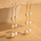Long Pearl Dangle Earrings Silver 18K Gold Plated