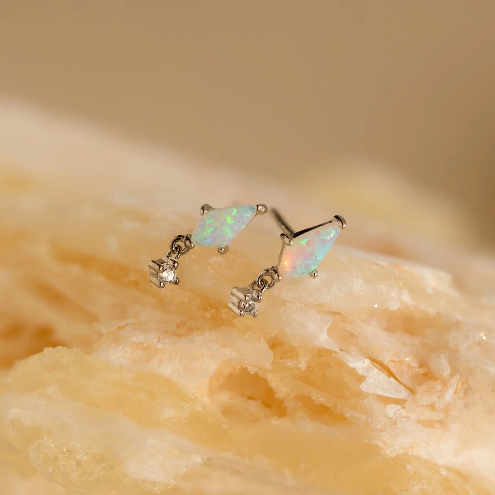 Opal Kite Diamond Drop Earrings Silver 18K Gold Plated