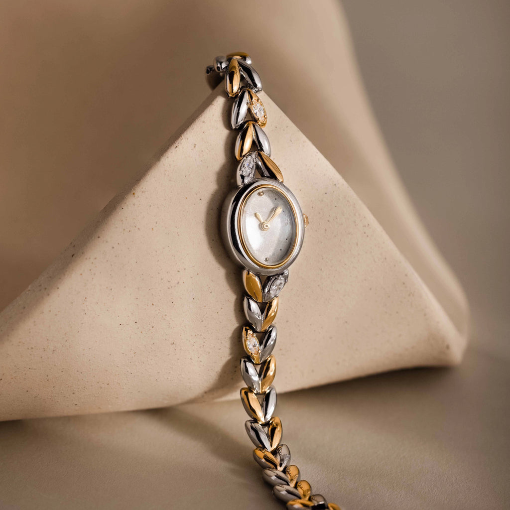Diamond Link Timepiece in Mixed Metal Silver 18K Gold Plated