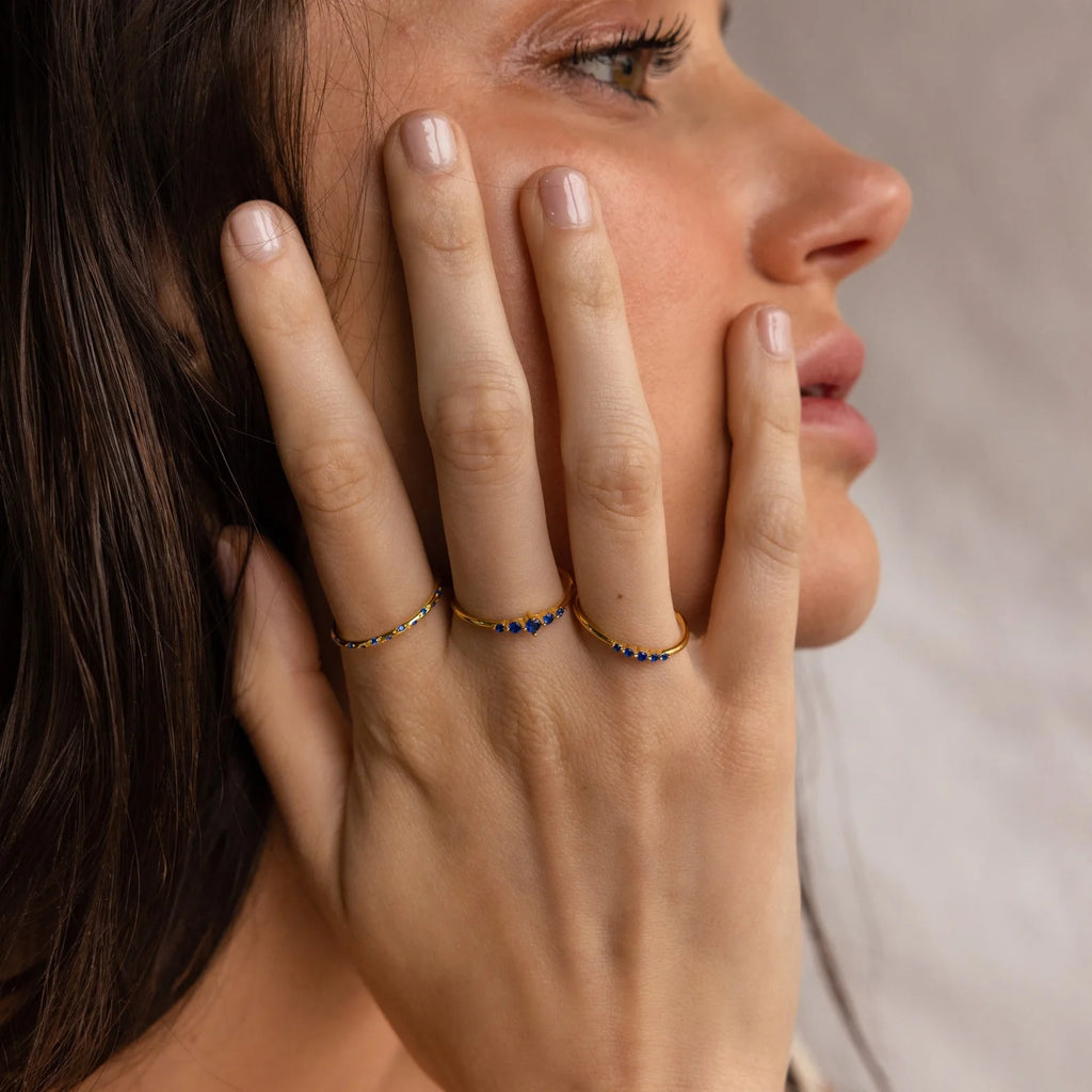 Sapphire Stacking Ring Set Silver 18K Gold Plated