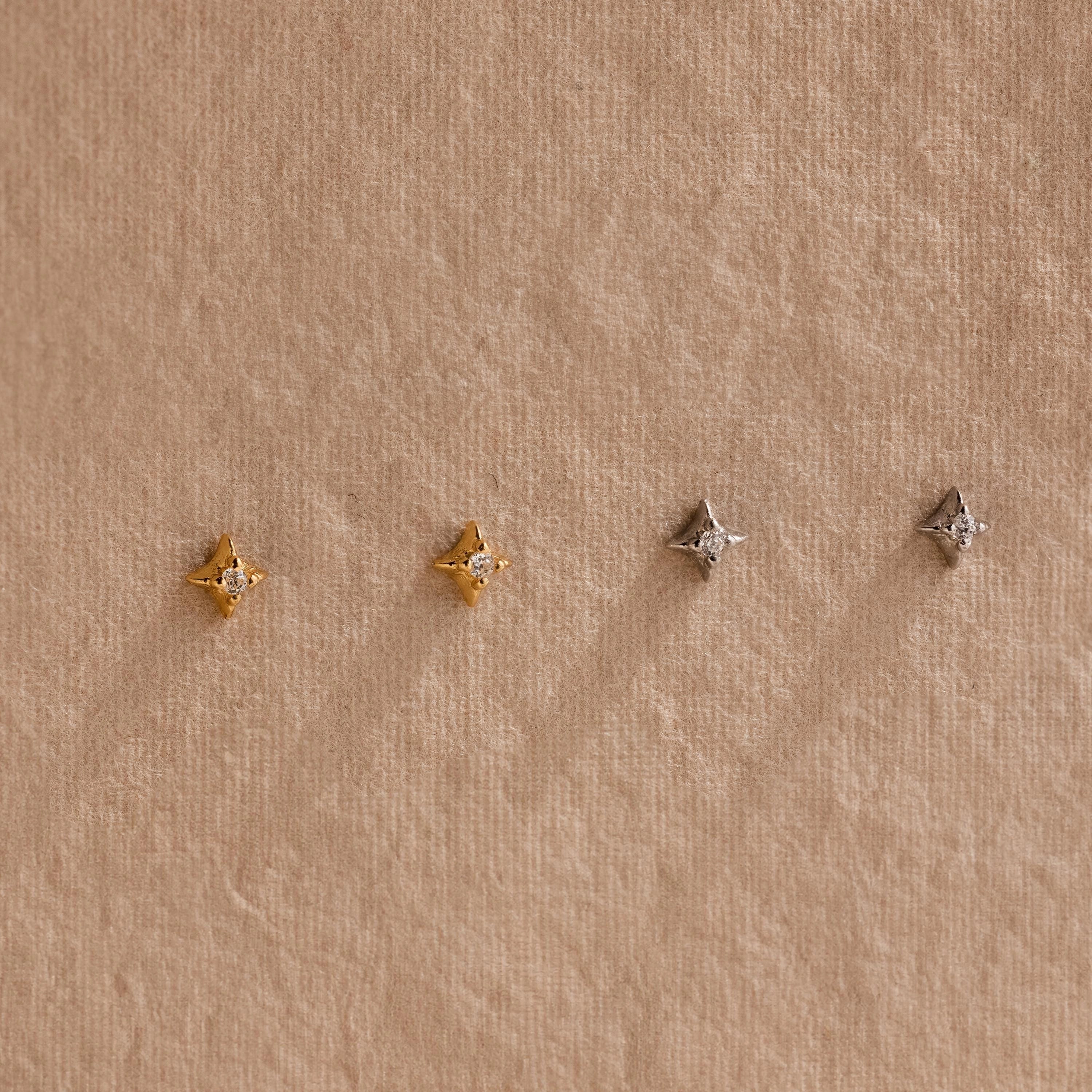 North Star Flatback Studs Silver 18K Gold Plated