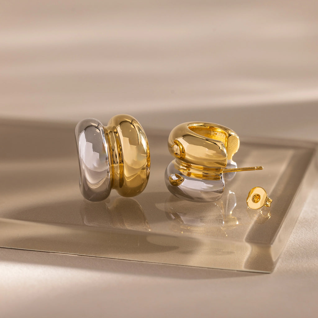 Mixed Metal Puff Studs  Silver 18K Gold Plated