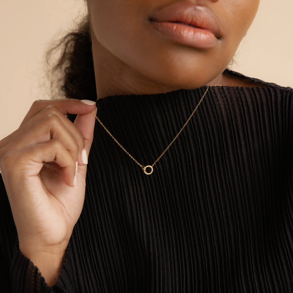 Pavé Circle Interlocking Necklace Silver 18K Gold Plated