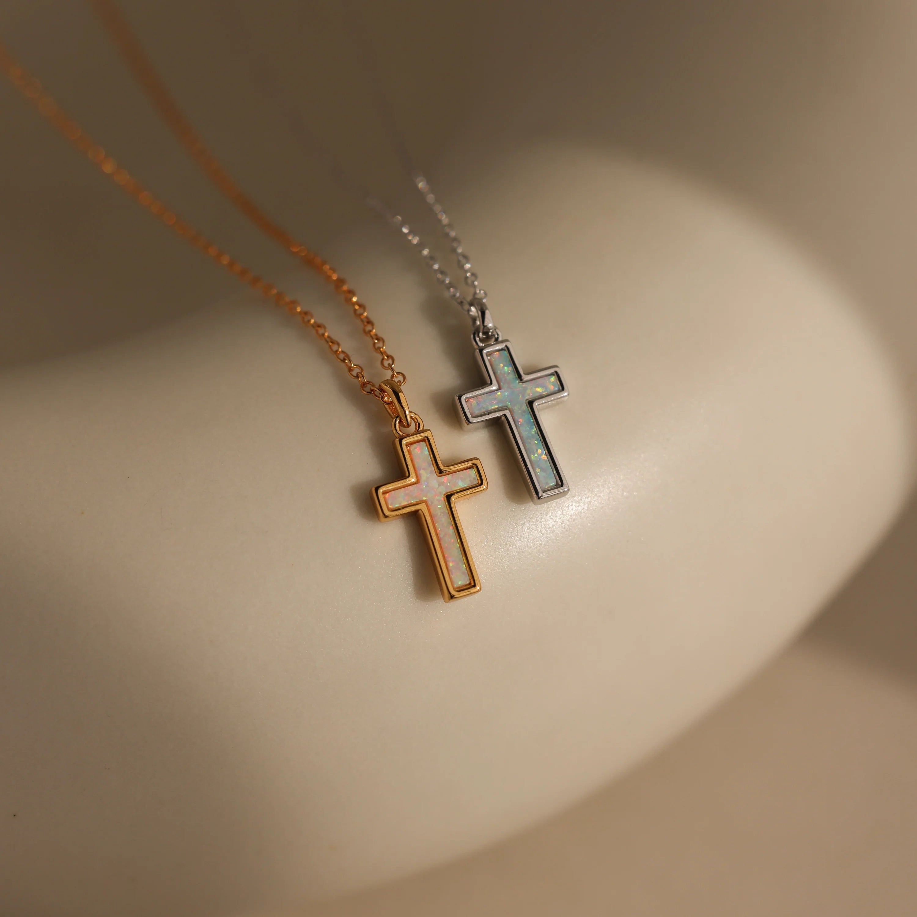 Opal Cross Necklace Silver 18K Gold Plated