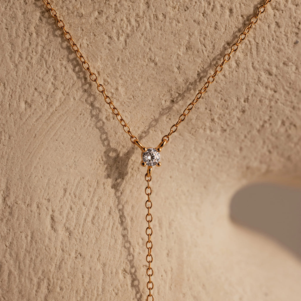 Diamond Pearl Drop Lariat Necklace Silver 18K Gold Plated