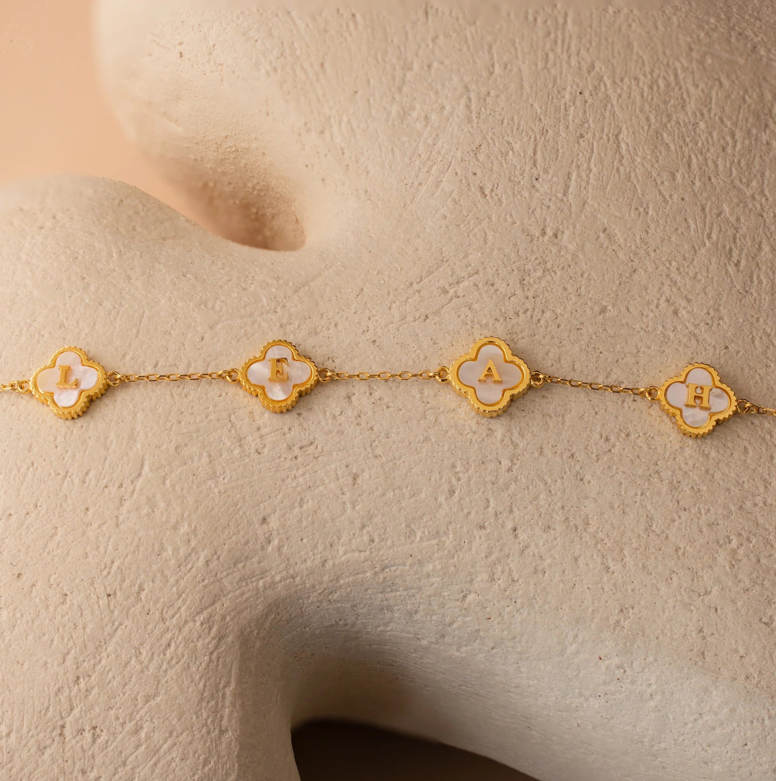Pearl Clover Letter Necklace Silver 18K Gold Plated