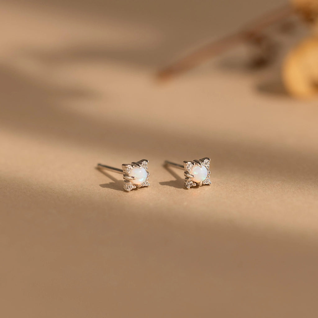 Opal Diamond Star Studs Silver 18K Gold Plated