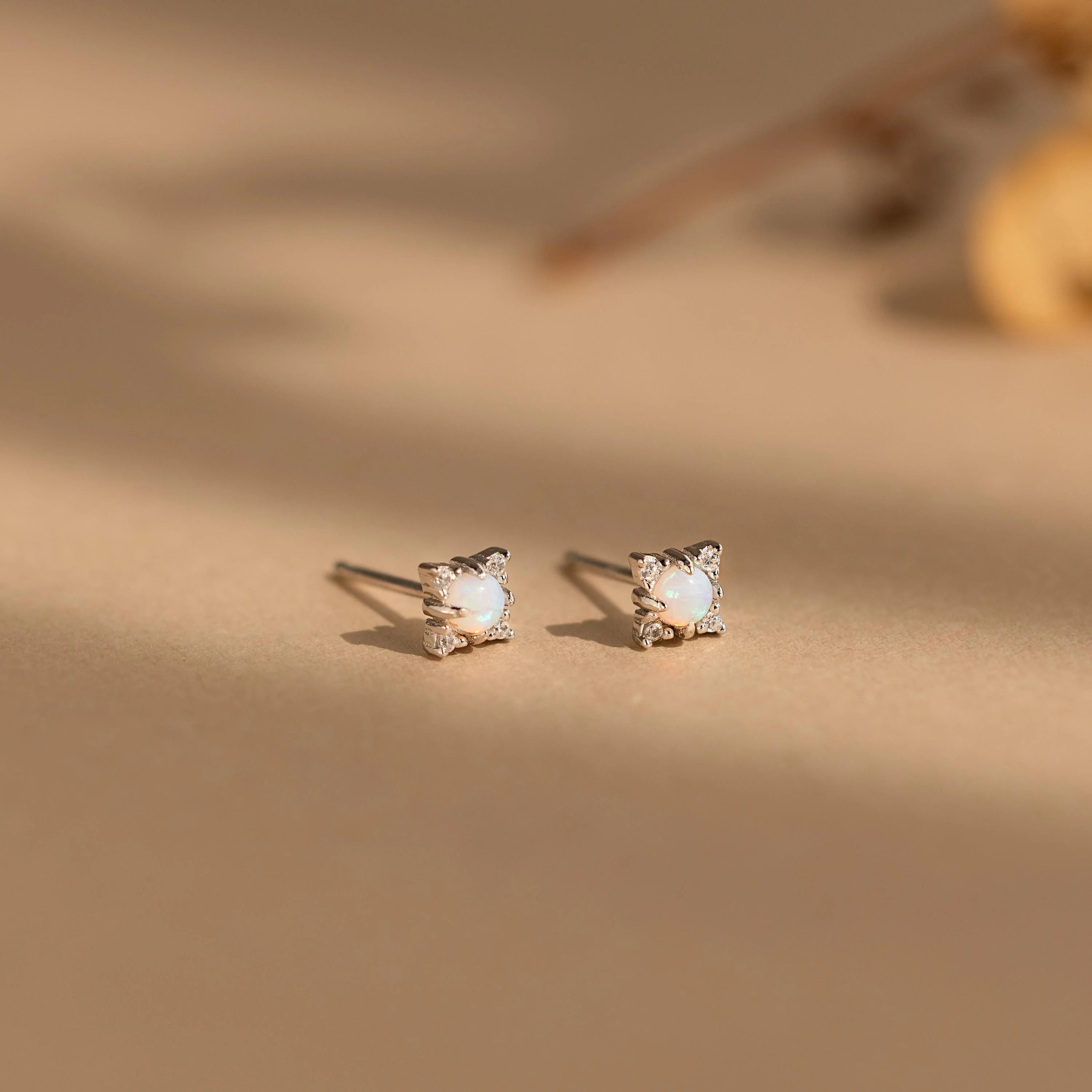 Opal Diamond Star Studs Silver 18K Gold Plated