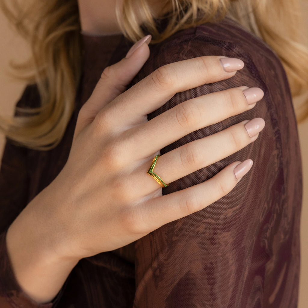 Chevron Birthstone Rings Set Silver 18K Gold Plated