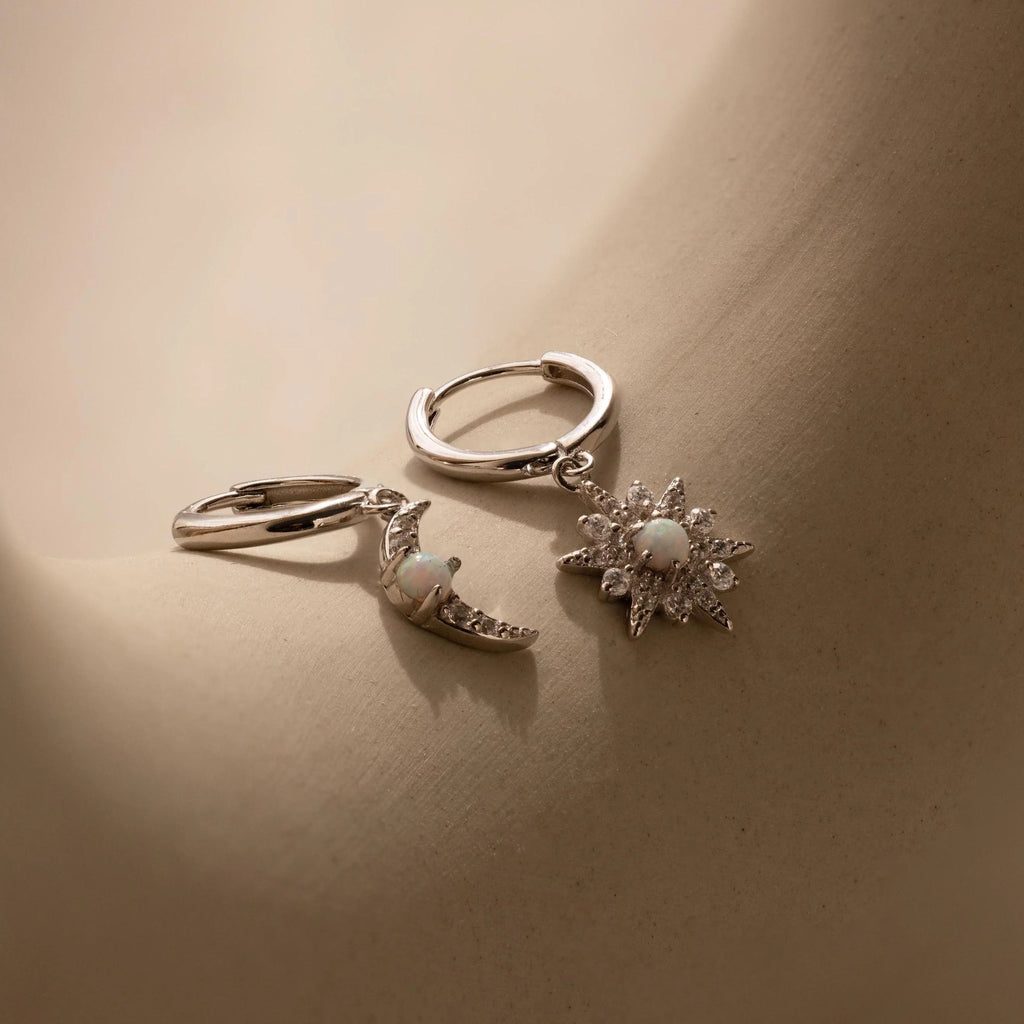 Opal Sun & Moon Huggies Silver 18K Gold Plated
