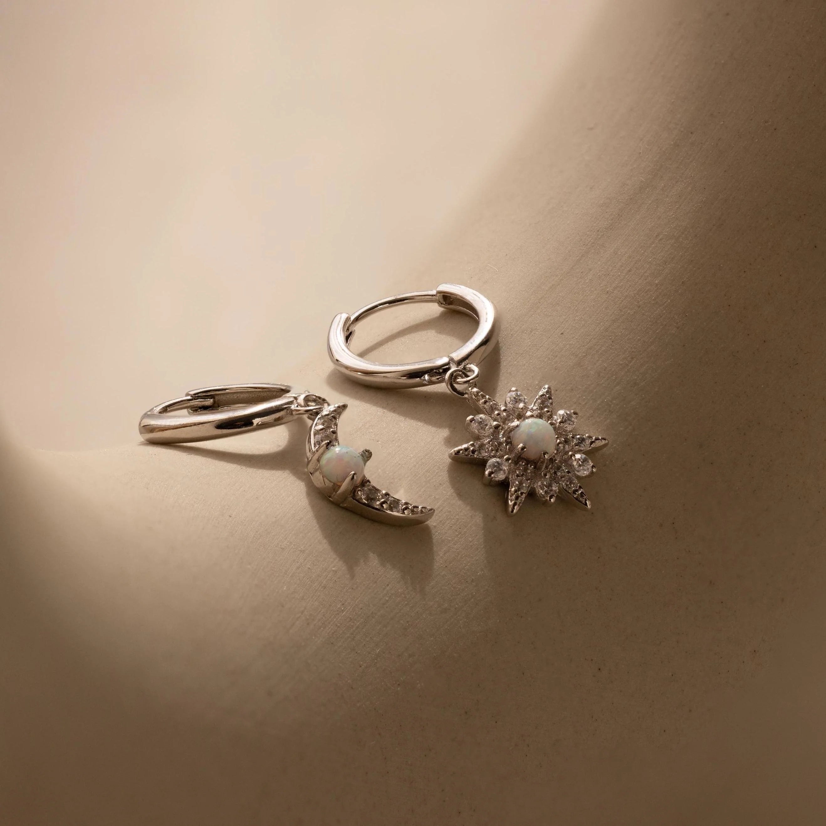 Opal Sun & Moon Huggies Silver 18K Gold Plated
