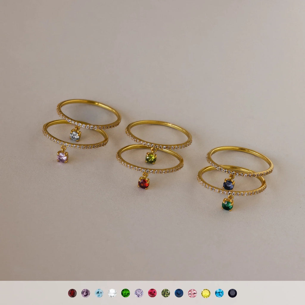 Pave Birthstone Drop Ring Silver 18K Gold Plated