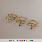 Pave Birthstone Drop Ring Silver 18K Gold Plated