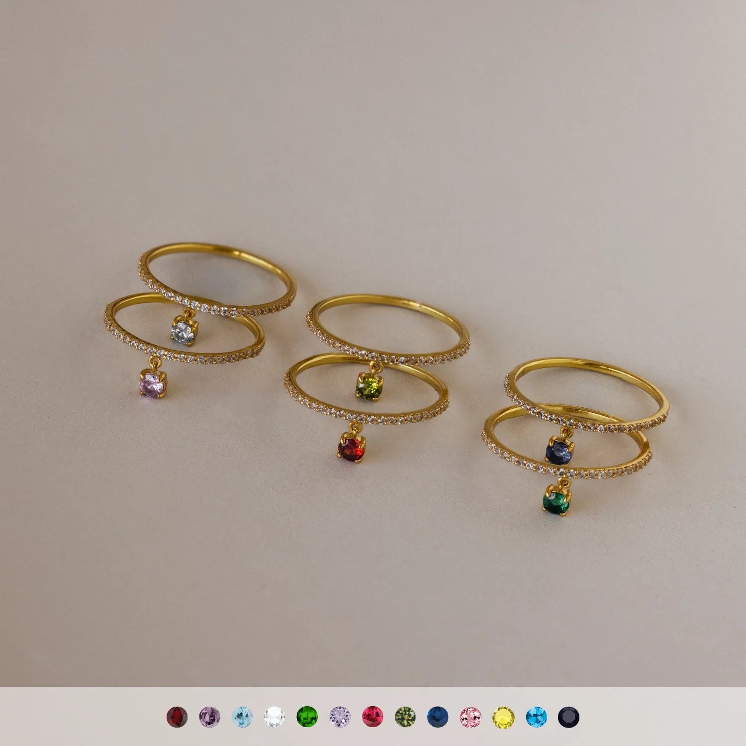 Pave Birthstone Drop Ring Silver 18K Gold Plated