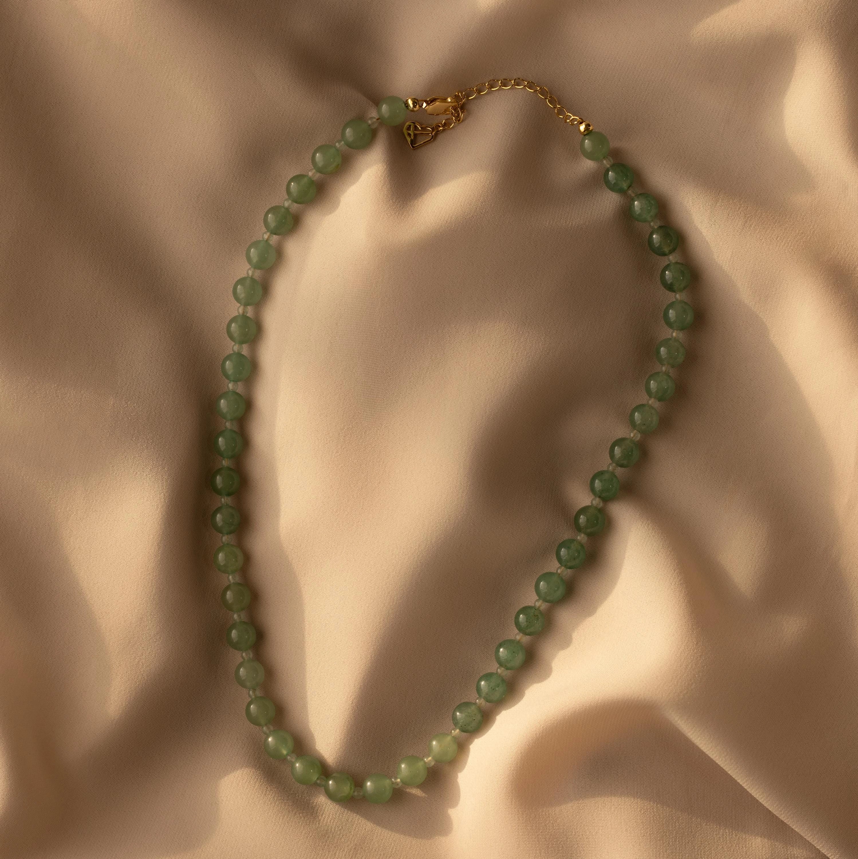 Green Aventurine Choker Necklace Silver 18K Gold Plated